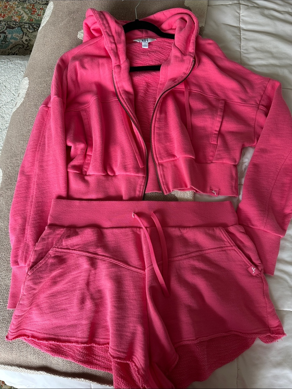 Joylab Women's Cropped Hoodie & Drawstring Shorts Set - Hot Pink